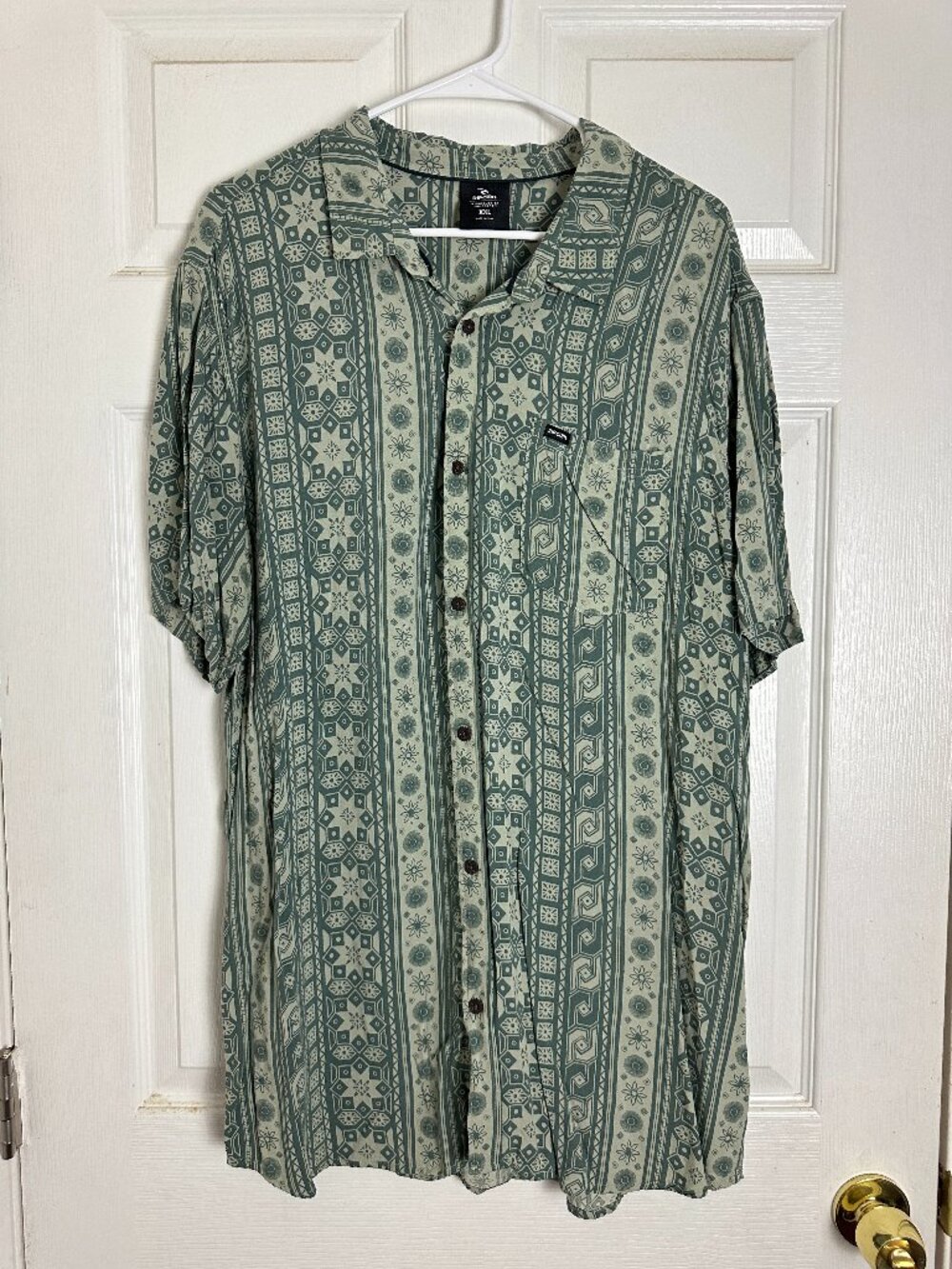 Rip Curl Summer Vacation Tropical Teal Print Button Front Shirt Men Size XXL